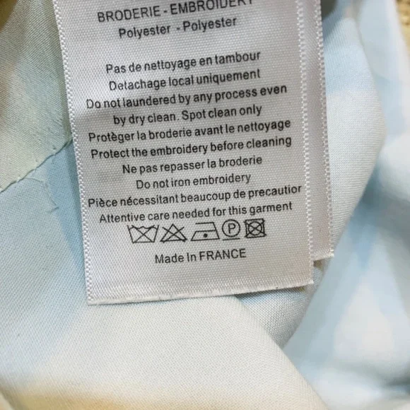 Christian Dior Floral Embroidered Mini Dress Cotton Silk Womens USA Size 6 Blue - Picture 15 of 16